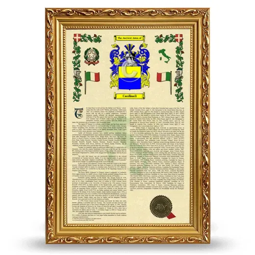 Cardinali Armorial History Framed - Gold