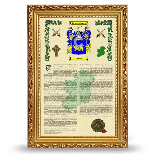 Careys Armorial History Framed - Gold