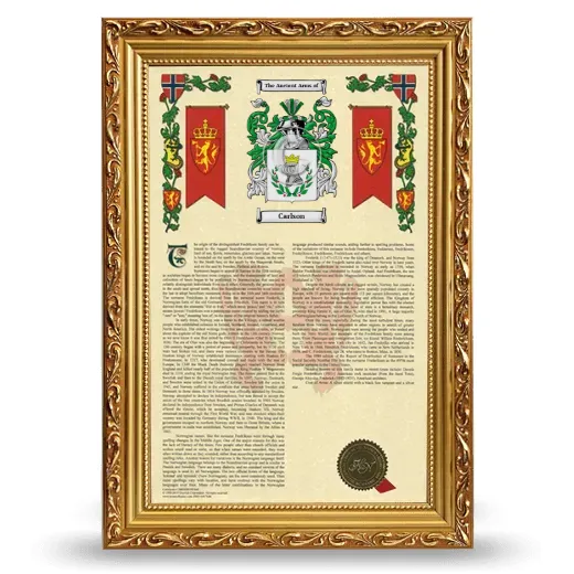 Carlson Armorial History Framed - Gold