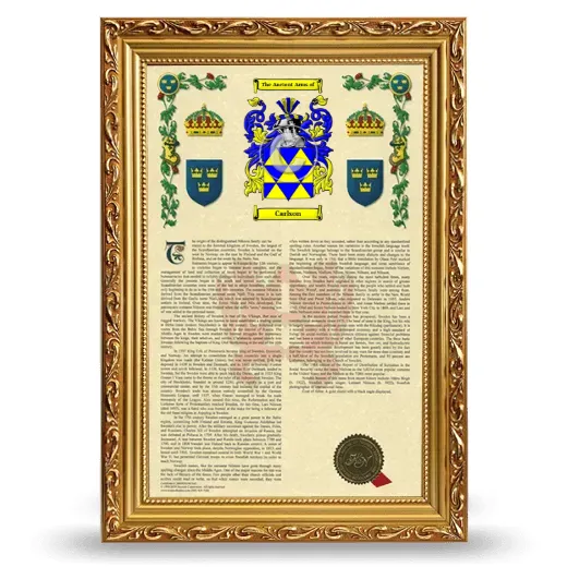 Carlson Armorial History Framed - Gold