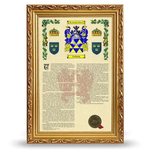 Carlsson Armorial History Framed - Gold