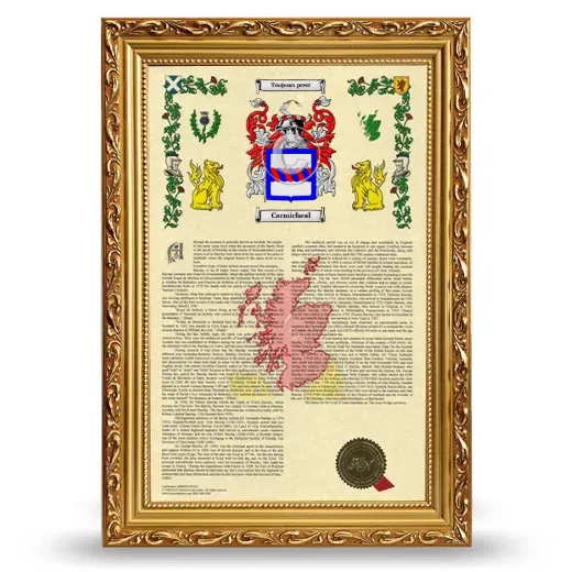 Carmicheal Armorial History Framed - Gold