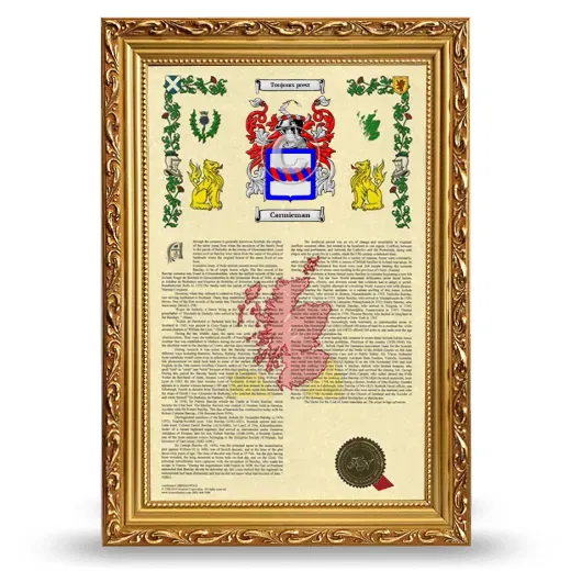 Carmicman Armorial History Framed - Gold