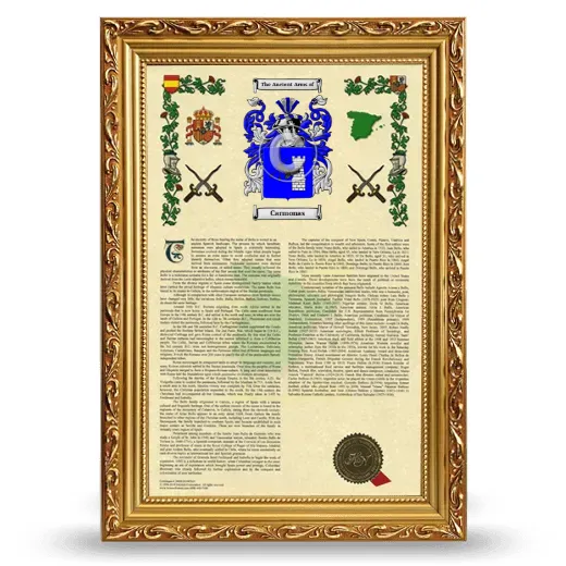 Carmonas Armorial History Framed - Gold