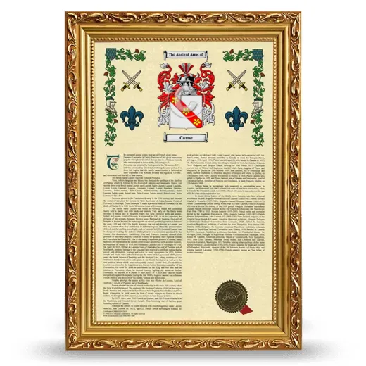 Carne Armorial History Framed - Gold