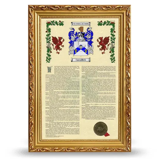 Carraditch Armorial History Framed - Gold