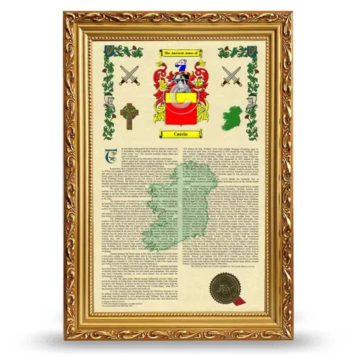 Carrin Armorial History Framed - Gold