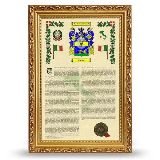 Carros Armorial History Framed - Gold