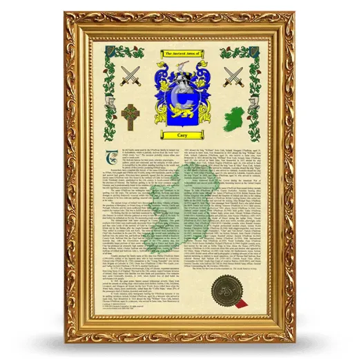 Cary Armorial History Framed - Gold