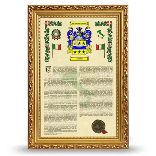 Cassius Armorial History Framed - Gold