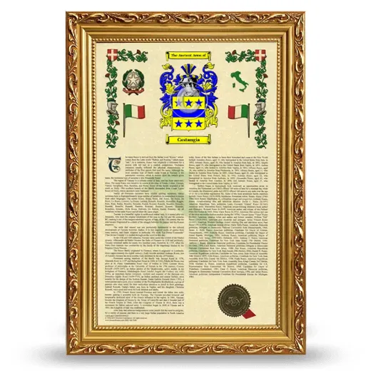 Castangia Armorial History Framed - Gold