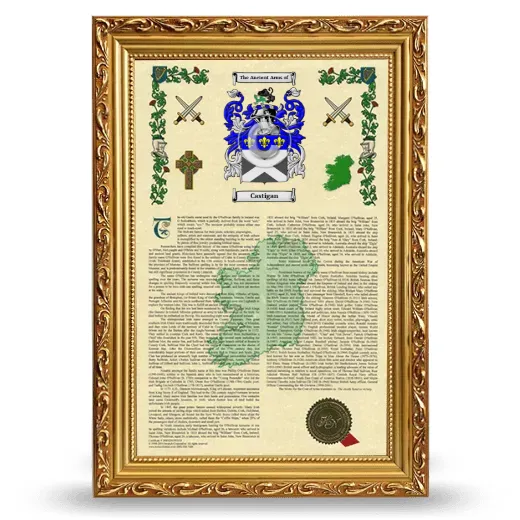 Castigan Armorial History Framed - Gold