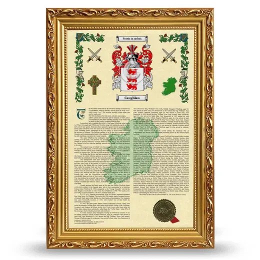 Caughlan Armorial History Framed - Gold