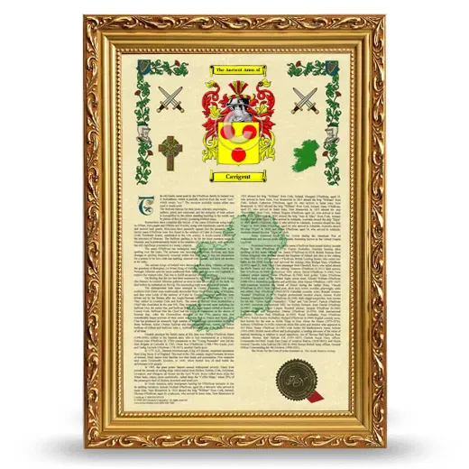 Cavigent Armorial History Framed - Gold