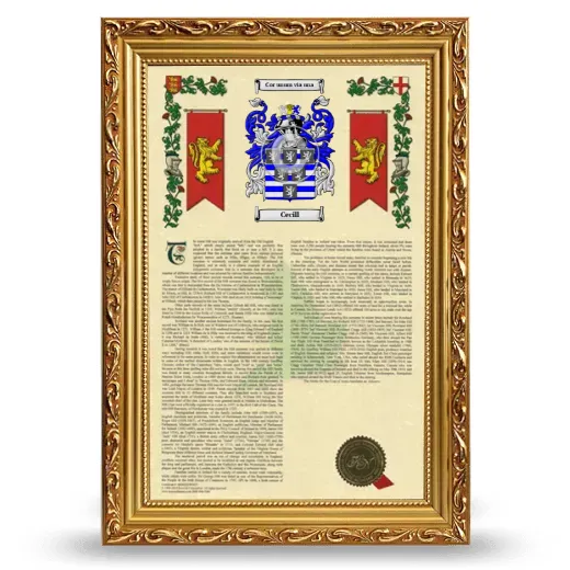 Cecill Armorial History Framed - Gold