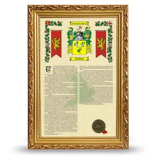 Chadham Armorial History Framed - Gold