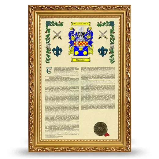 Chalamet Armorial History Framed - Gold