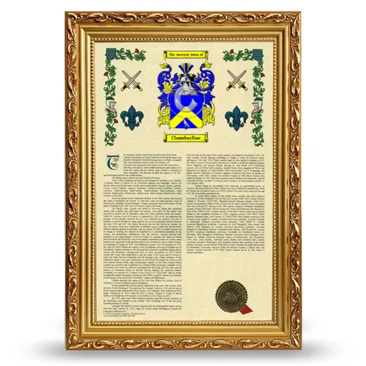 Chambarlhac Armorial History Framed - Gold