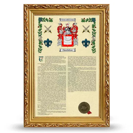 Chambelane Armorial History Framed - Gold