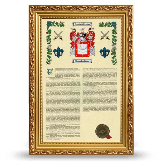Chamberlayne Armorial History Framed - Gold