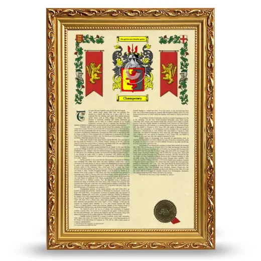 Champeney Armorial History Framed - Gold