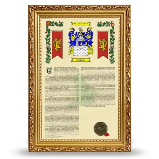 Chaplain Armorial History Framed - Gold