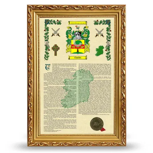 Charles Armorial History Framed - Gold