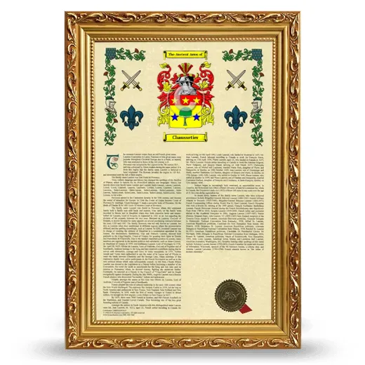 Chaussetier Armorial History Framed - Gold