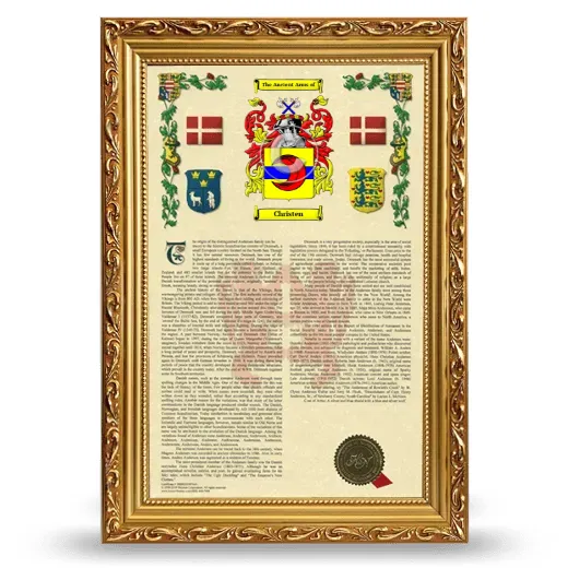 Christen Armorial History Framed - Gold
