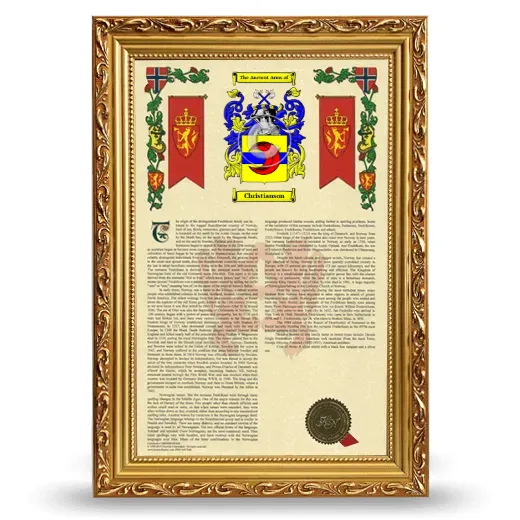 Christianson Armorial History Framed - Gold