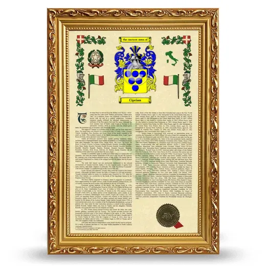 Ciprian Armorial History Framed - Gold