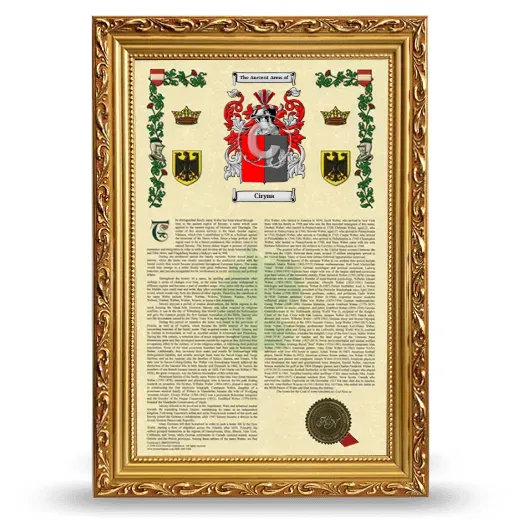 Ciryna Armorial History Framed - Gold