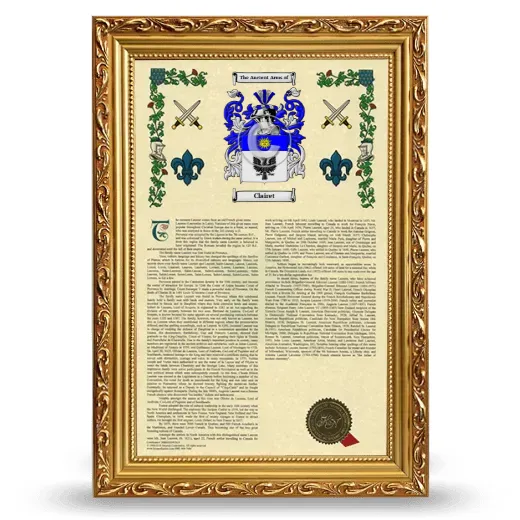 Clairet Armorial History Framed - Gold