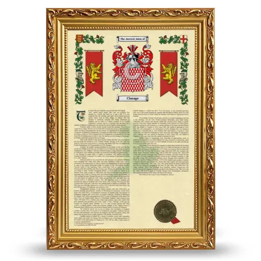 Clarage Armorial History Framed - Gold