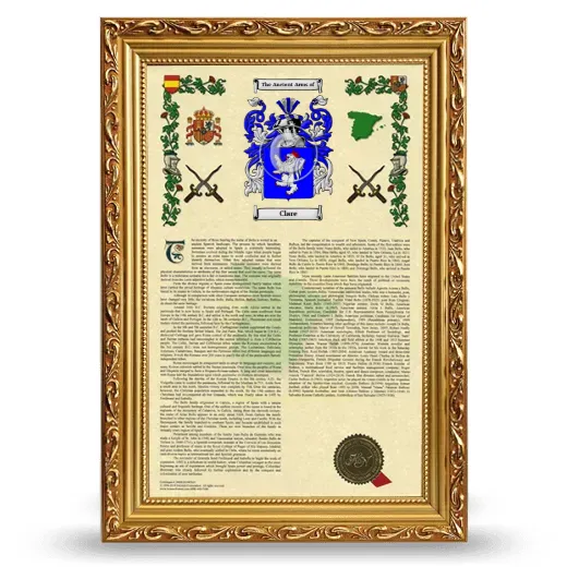 Clare Armorial History Framed - Gold