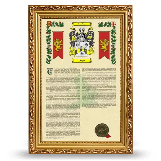 Clayes Armorial History Framed - Gold