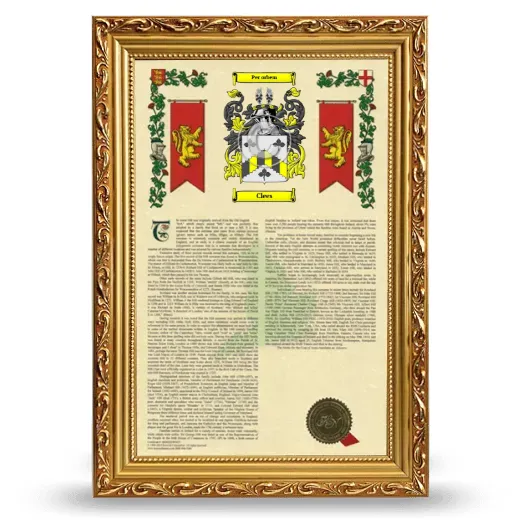 Clees Armorial History Framed - Gold