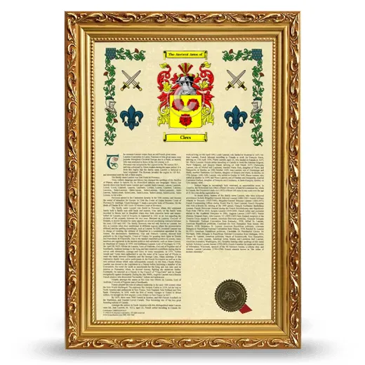 Clers Armorial History Framed - Gold
