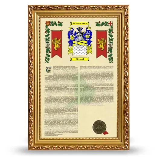 Cleypool Armorial History Framed - Gold