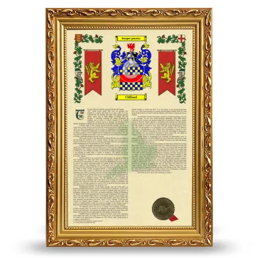 Cliffard Armorial History Framed - Gold