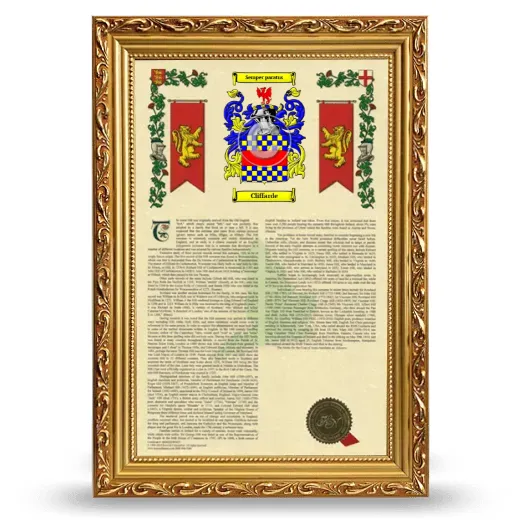 Cliffarde Armorial History Framed - Gold