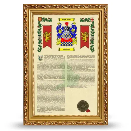Cliffeard Armorial History Framed - Gold