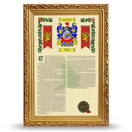 Cliffork Armorial History Framed - Gold