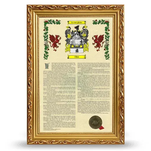 Clive Armorial History Framed - Gold