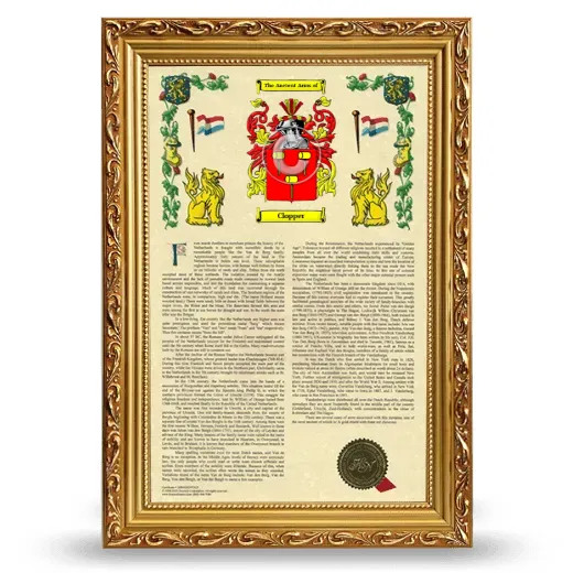 Clopper Armorial History Framed - Gold