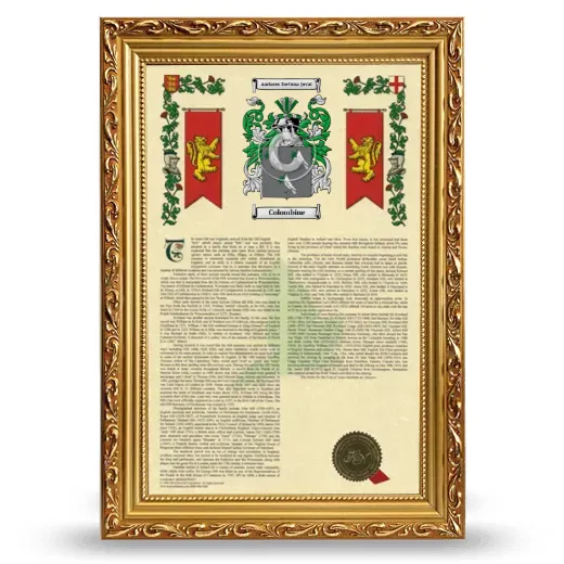 Colombine Armorial History Framed - Gold