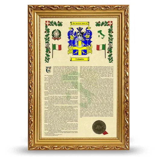 Colombo Armorial History Framed - Gold