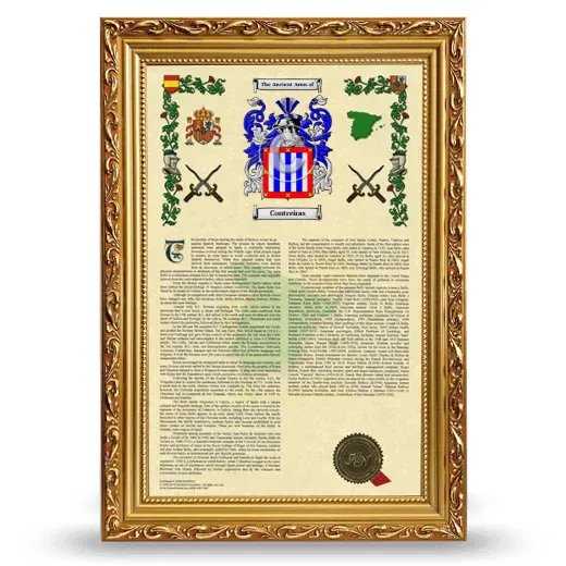 Contreiras Armorial History Framed - Gold
