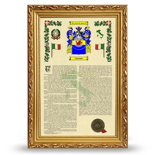 Conzoni Armorial History Framed - Gold