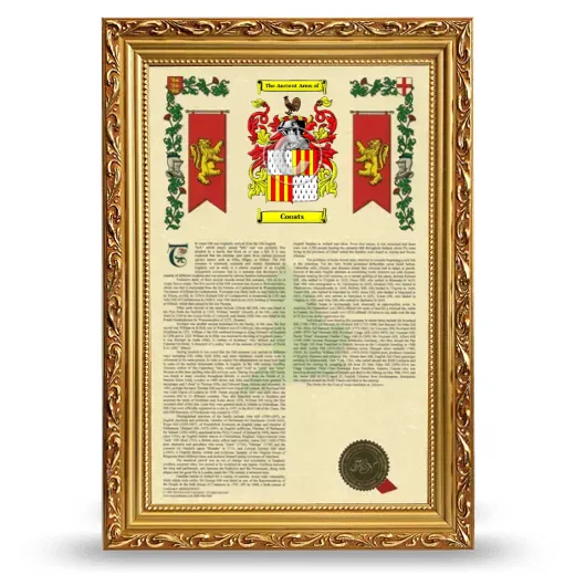 Cooats Armorial History Framed - Gold